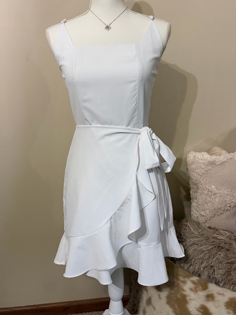 White Ruffled Wrap Dress - Picture 3 of 8